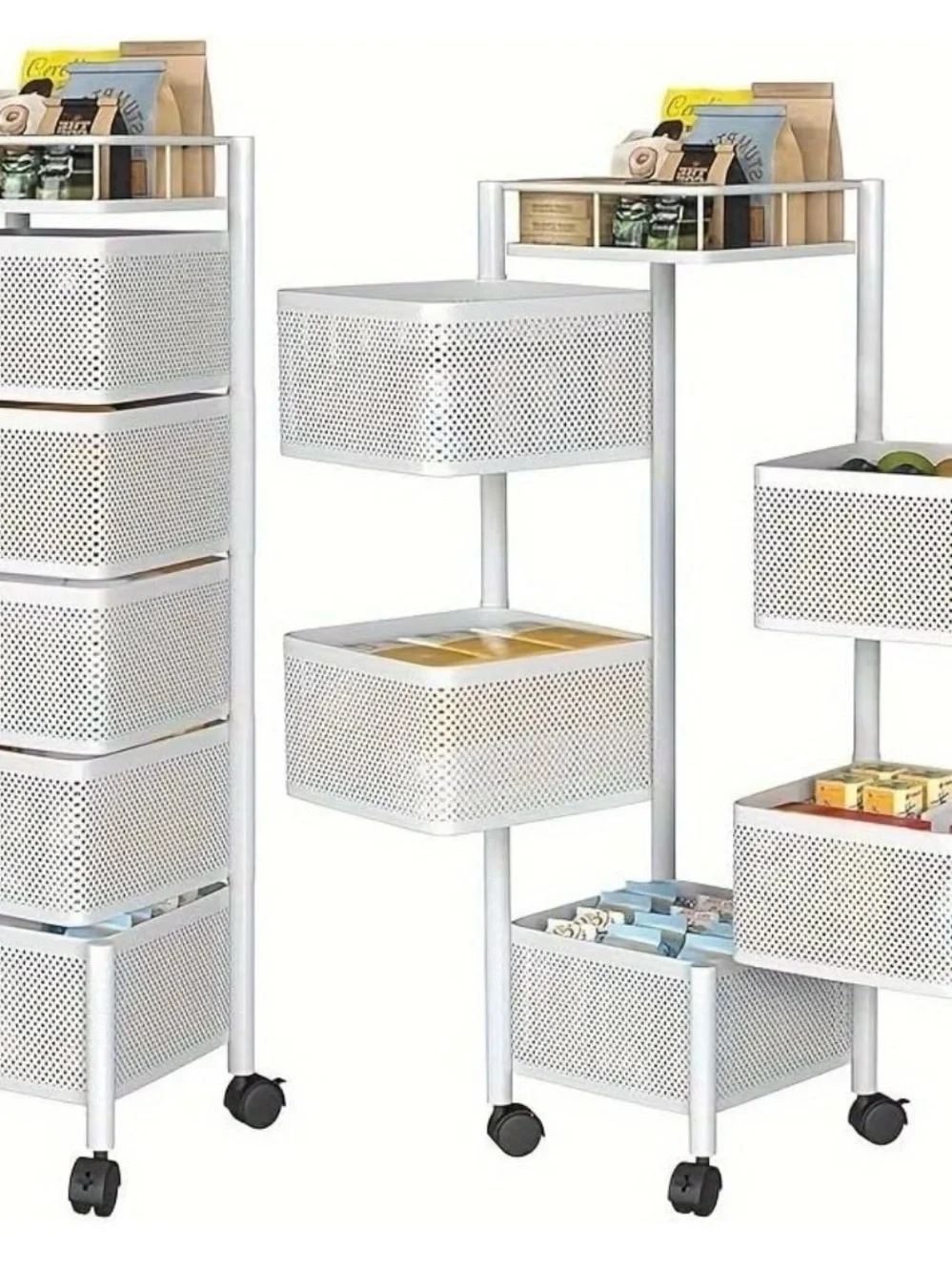 White Rolling Mesh Storage Cart - Multi-Tier Home Organizer